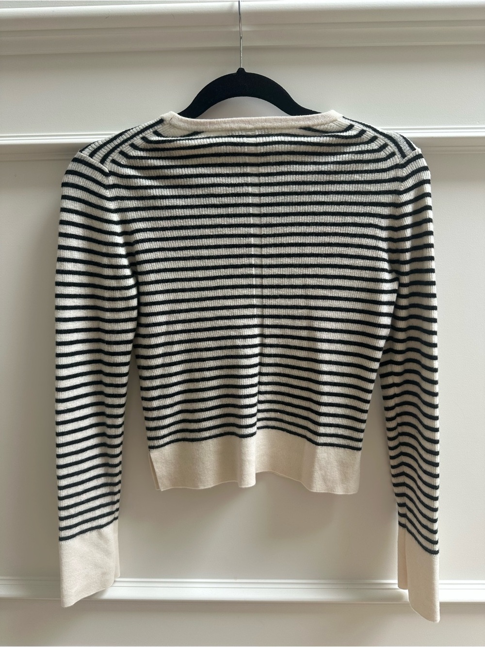 Alex Mill Black & Cream Striped Ribbed Crew Sweater - Picture 3 of 3